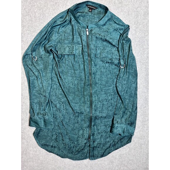 ROCK & REPUBLIC Womens‎ Size Medium Emerald Green Zip Long Sleeve 80s Retro - Picture 1 of 13